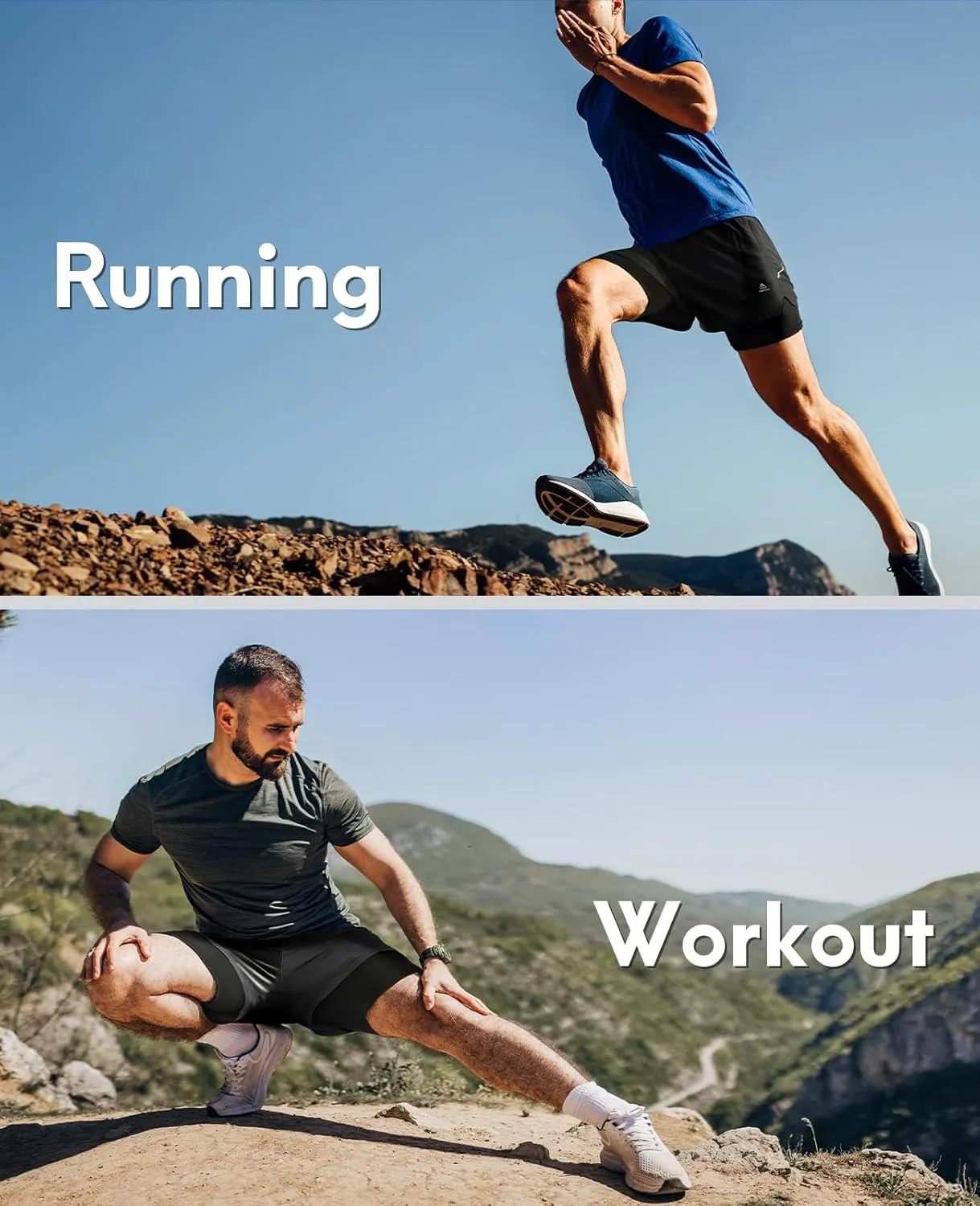 Haimont Men's 2 in 1 Running Shorts with Zipper Pockets Quick Dry Athletic Gym Workout Shorts with Liner