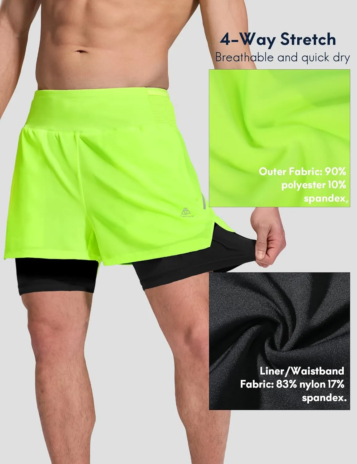 Haimont Men's 2 in 1 Running Shorts with Zipper Pockets Quick Dry Athletic Gym Workout Shorts with Liner