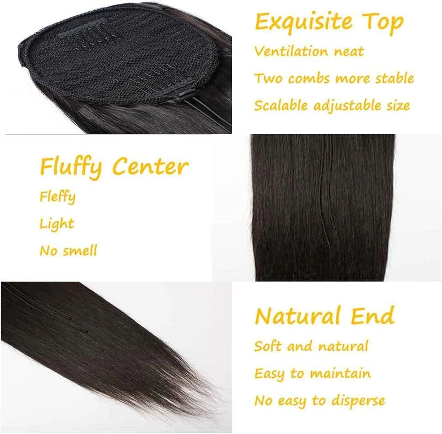 Hair Bun 8-24 Inch Ponytail Human Hair Extensions Straight Hair with Drawstring Hair Slices Women Black Ponytail Hair Bun Hair Bun Piece(8 inch)