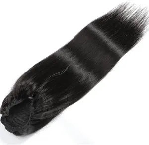 Hair Bun 8-24 Inch Ponytail Human Hair Extensions Straight Hair with Drawstring Hair Slices Women Black Ponytail Hair Bun Hair Bun Piece(8 inch)