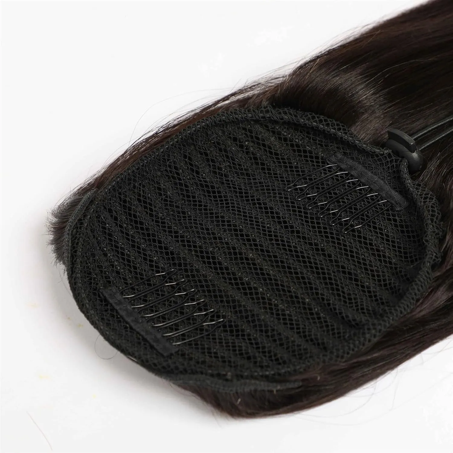 Hair Bun 8-24 Inch Ponytail Human Hair Extensions Straight Hair with Drawstring Hair Slices Women Black Ponytail Hair Bun Hair Bun Piece(8 inch)