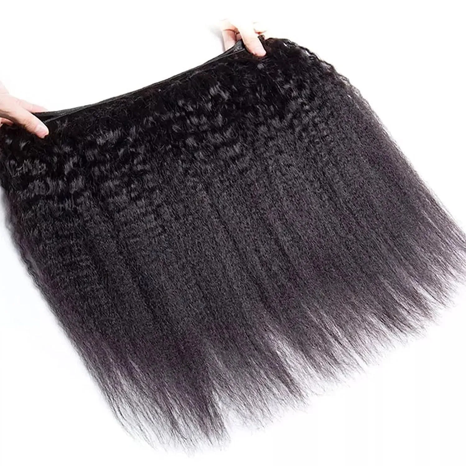 Hair Bundles 12A Yaki Kinky Straight Human Hair 3 Bundles 100% Unprocessed Mongolian Virgin Human Hair Kinky Straight Bundles Yaki Hair Natural Color (12 14 16)