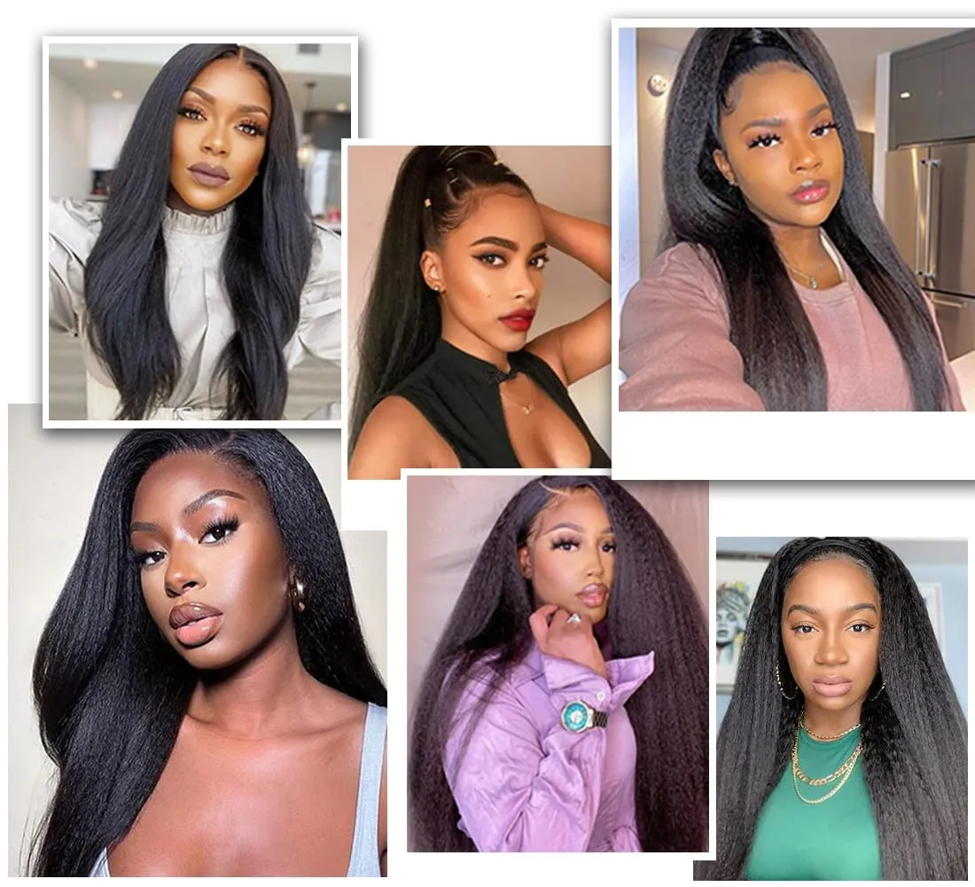 Hair Bundles 12A Yaki Kinky Straight Human Hair 3 Bundles 100% Unprocessed Mongolian Virgin Human Hair Kinky Straight Bundles Yaki Hair Natural Color (12 14 16)