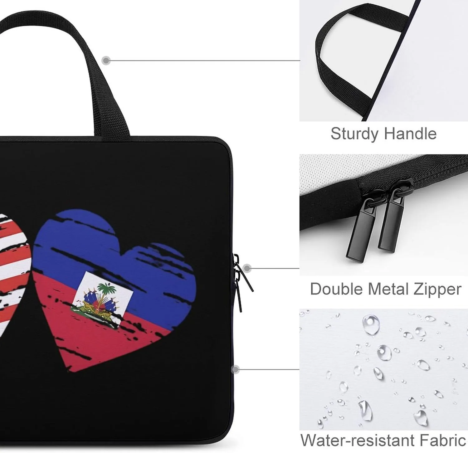 Haiti US Heart Flag Funny Laptop Bag Printed Protective Cover Case Handbag for Laptop/Notebook/Ultrabook 10/12/13/15/17 Inches