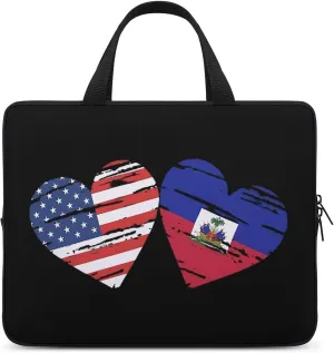 Haiti US Heart Flag Funny Laptop Bag Printed Protective Cover Case Handbag for Laptop/Notebook/Ultrabook 10/12/13/15/17 Inches