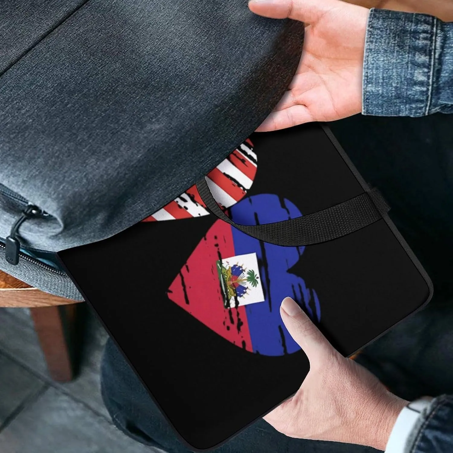 Haiti US Heart Flag Funny Laptop Bag Printed Protective Cover Case Handbag for Laptop/Notebook/Ultrabook 10/12/13/15/17 Inches