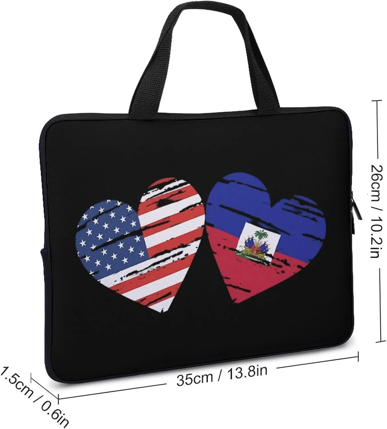 Haiti US Heart Flag Funny Laptop Bag Printed Protective Cover Case Handbag for Laptop/Notebook/Ultrabook 10/12/13/15/17 Inches