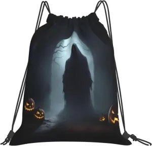 Halloween-ghost print Casual drawstring backpack fitness bag, fashionable, fit for sports travel and daily use