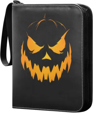 Halloween Lantern Face Card Binder 4-Pocket, 400 Pockets PU Waterproof Zippered Collector Card Album with 50 Removable Sleeves for Trading, Game Cards