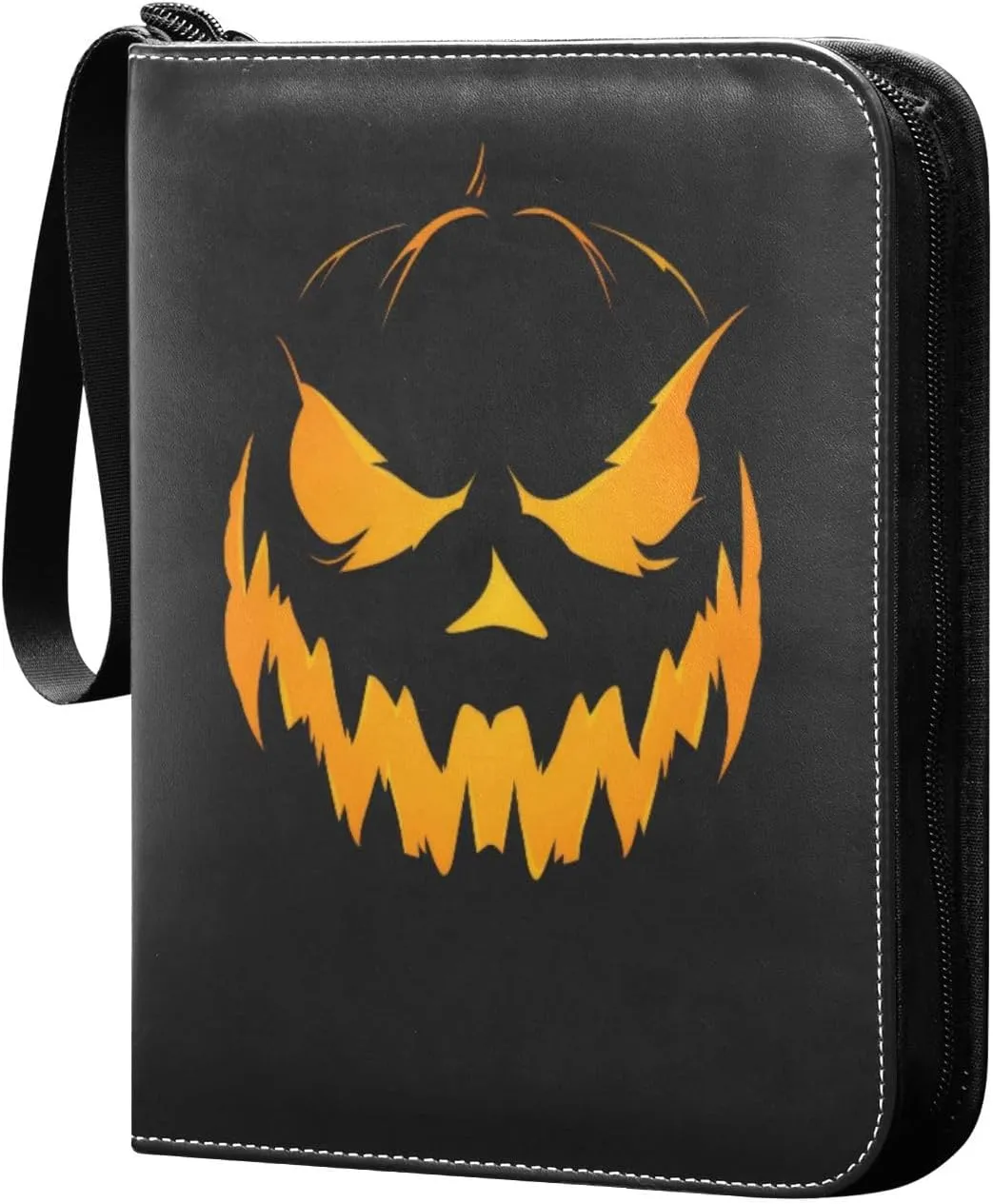 Halloween Lantern Face Card Binder 4-Pocket, 400 Pockets PU Waterproof Zippered Collector Card Album with 50 Removable Sleeves for Trading, Game Cards