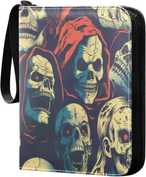 Halloween Retro Colorful Card Binder 4-Pocket, 400 Pockets PU Waterproof Zippered Collector Card Album with 50 Removable Sleeves for Trading, Game Cards