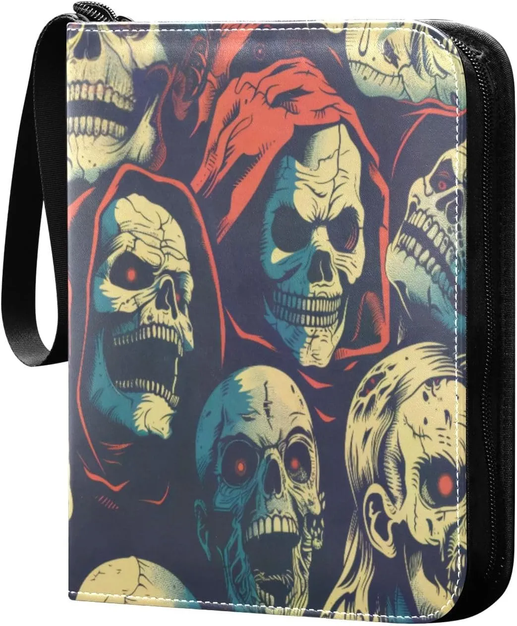 Halloween Retro Colorful Card Binder 4-Pocket, 400 Pockets PU Waterproof Zippered Collector Card Album with 50 Removable Sleeves for Trading, Game Cards