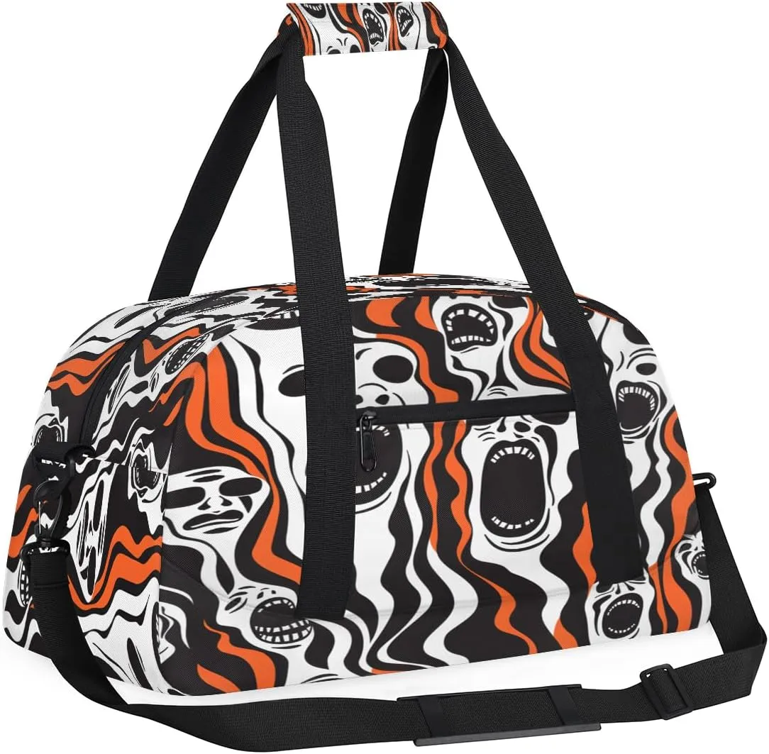 Halloween Scary Kids Overnighter Duffel Bags for Boys, Carry-On Size Sports Gym Bag with Front Zipper Pocket for School Practice or Overnight Travel Weekender Sleepover Tote Bag