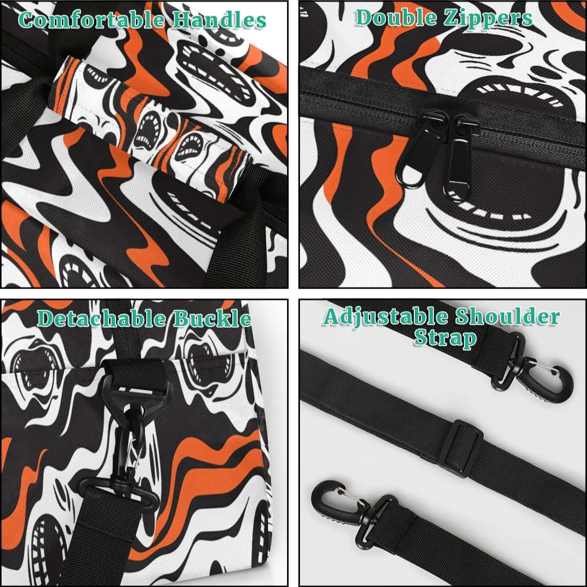 Halloween Scary Kids Overnighter Duffel Bags for Boys, Carry-On Size Sports Gym Bag with Front Zipper Pocket for School Practice or Overnight Travel Weekender Sleepover Tote Bag