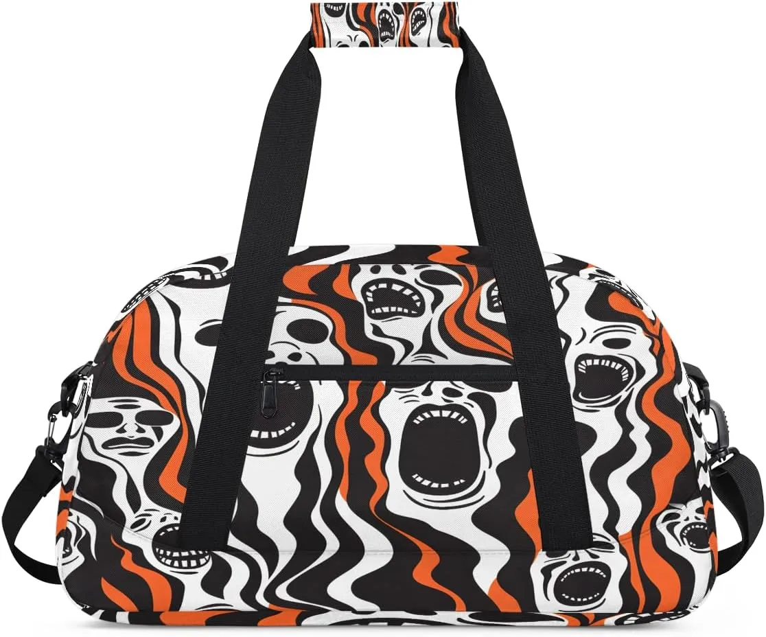 Halloween Scary Kids Overnighter Duffel Bags for Boys, Carry-On Size Sports Gym Bag with Front Zipper Pocket for School Practice or Overnight Travel Weekender Sleepover Tote Bag