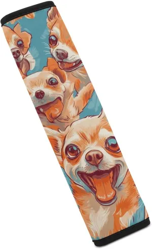 Happy Chihuahua Dogs Fashion Car Seat Belt Cover Pad for Shoulder Bag Camera Soft Comfort Accessories 1PCS