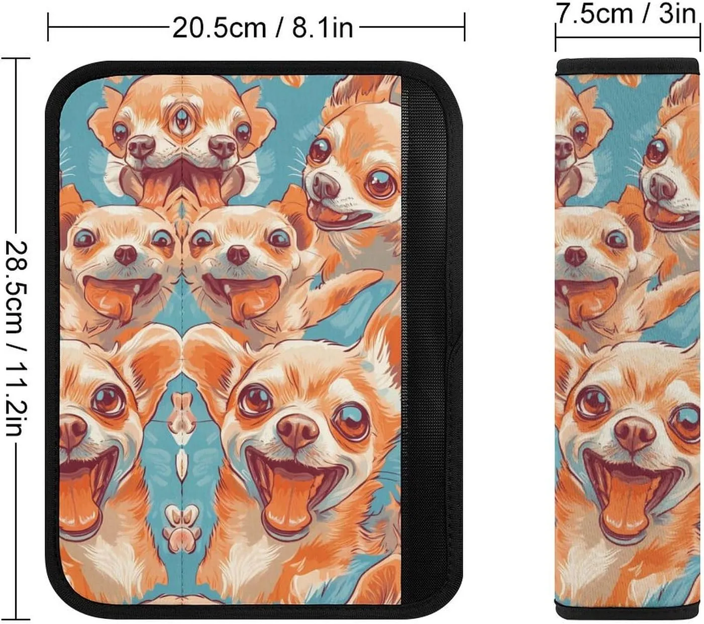 Happy Chihuahua Dogs Fashion Car Seat Belt Cover Pad for Shoulder Bag Camera Soft Comfort Accessories 1PCS