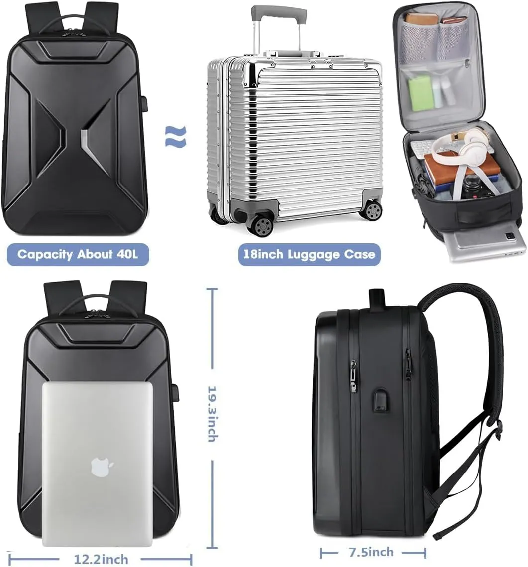 Hard Shell Laptop Backpack,Waterproof Travel Business Computer Bag Fit 15.6Inch Gaming Bag with USB Charging Port (black)