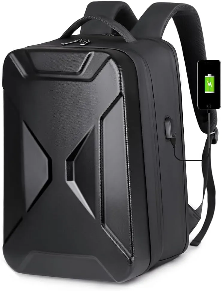 Hard Shell Laptop Backpack,Waterproof Travel Business Computer Bag Fit 15.6Inch Gaming Bag with USB Charging Port (black)