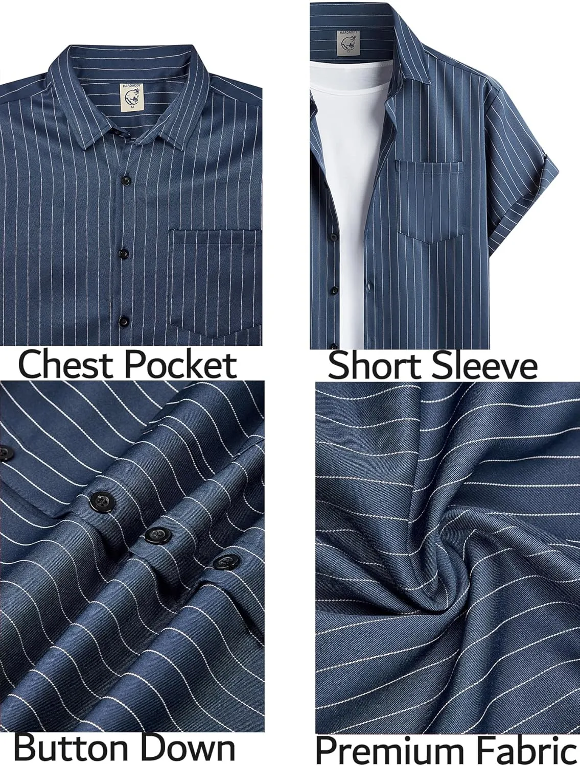 Hardaddy Men's Casual Striped Shirts Button Down Short Sleeve Blouse Summer Hawaiian Shirt