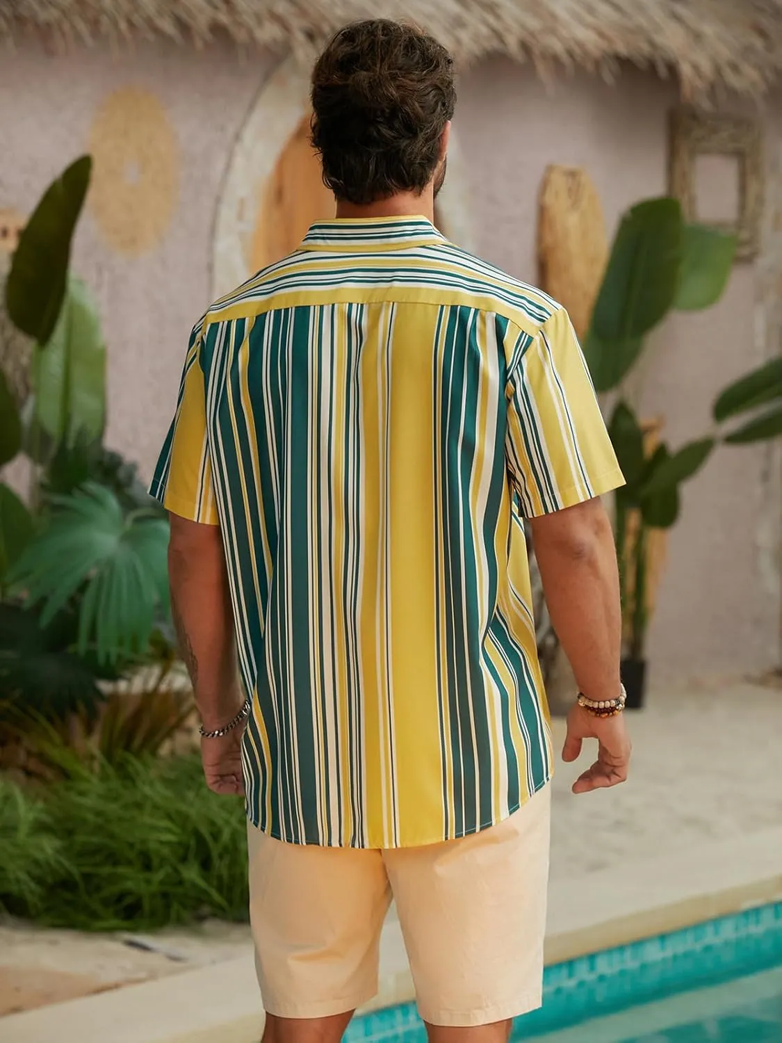Hardaddy Men's Striped Shirts Casual Short Sleeve Button Down Summer Hawaiian Shirts