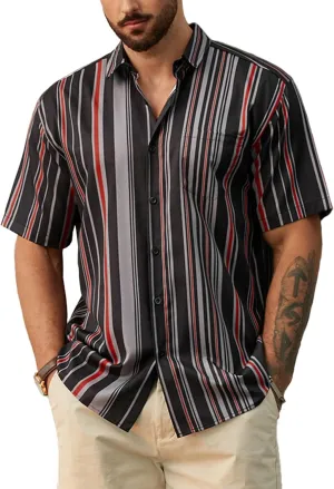 Hardaddy Men's Striped Shirts Casual Short Sleeve Button Down Summer Hawaiian Shirts