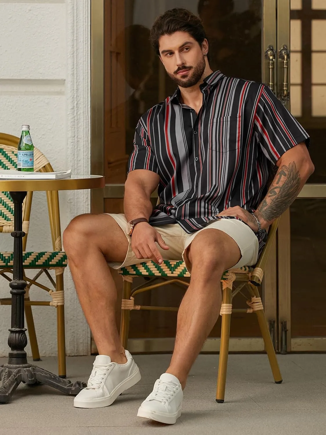 Hardaddy Men's Striped Shirts Casual Short Sleeve Button Down Summer Hawaiian Shirts