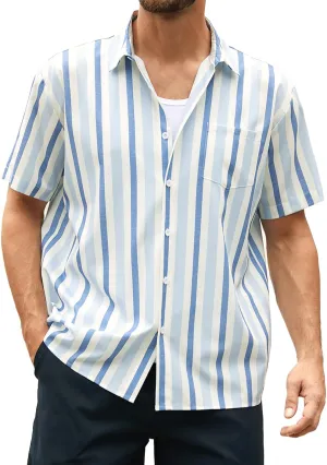 Hardaddy Men's Striped Shirts Casual Short Sleeve Button Down Summer Hawaiian Shirts