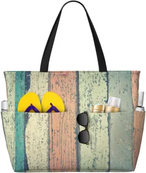 Hardwood For Beach Bag For Women Large Beach Tote Bag Waterproof Sandproof Swim Bag With Zipper Pockets Beach Vacation Travel
