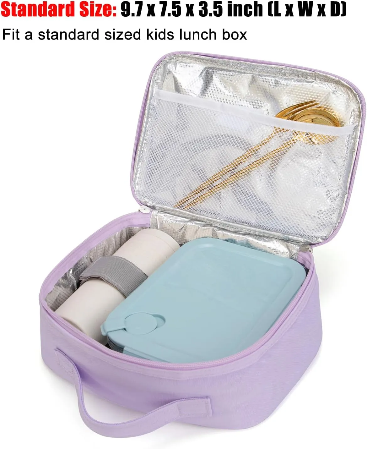 HawLander Insulated Kids Lunch Box Bag for Boys and Girls, with Side Bottle Holder, Purple