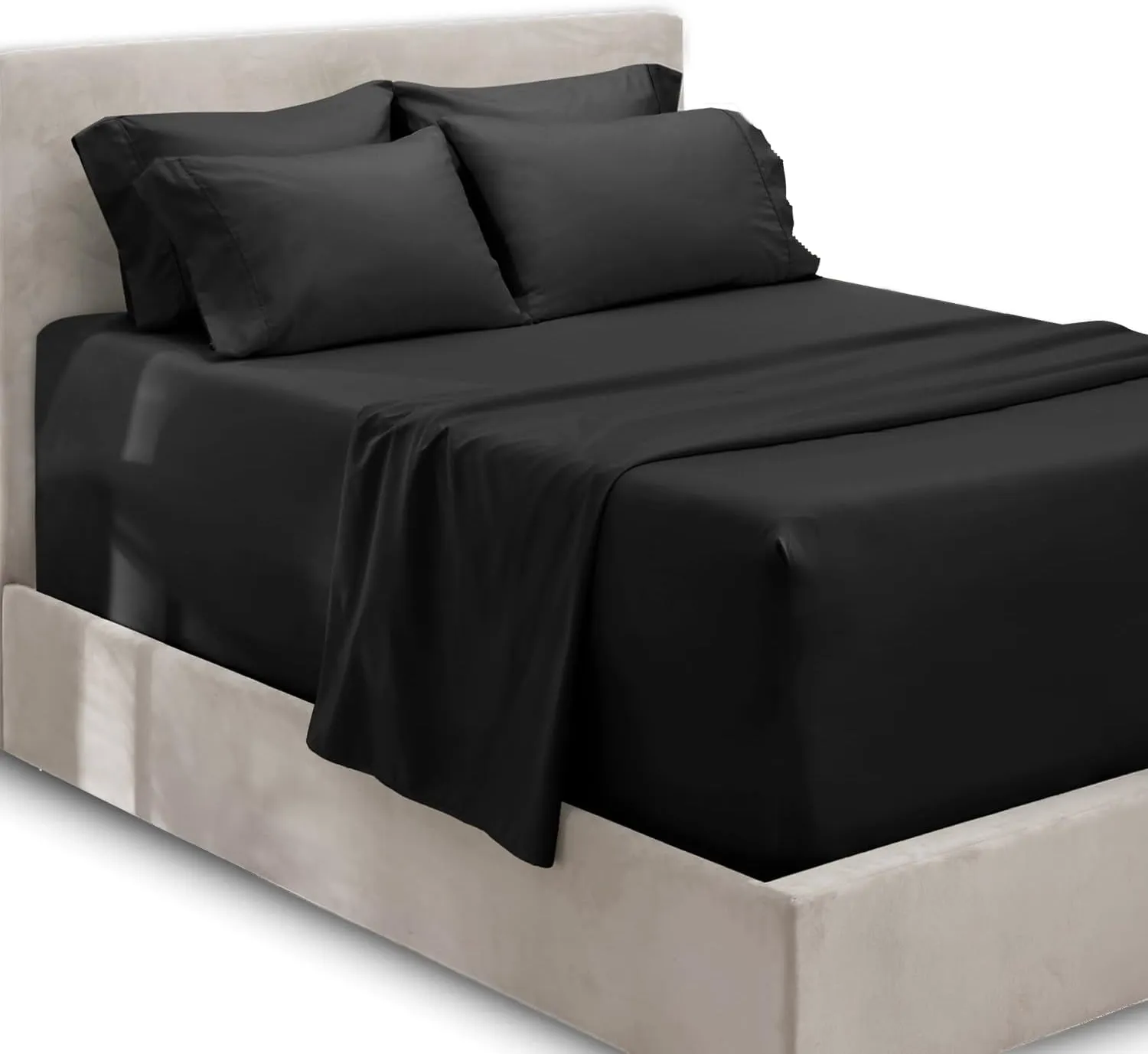 Hearth & Harbor Extra Deep Pocket King Size Sets - Fits Mattress 18-24 Inches Deep - Extra Deep Pocket Sheets - 6 Piece King Size - King - Black Sheets