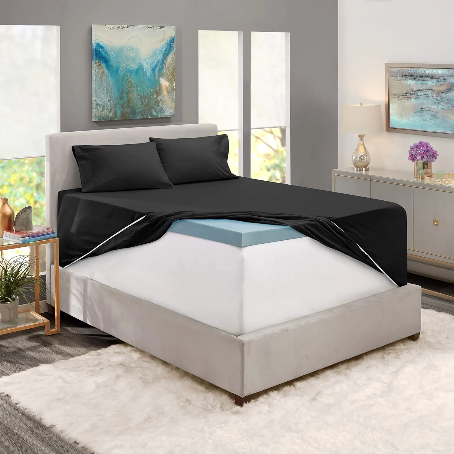 Hearth & Harbor Extra Deep Pocket King Size Sets - Fits Mattress 18-24 Inches Deep - Extra Deep Pocket Sheets - 6 Piece King Size - King - Black Sheets