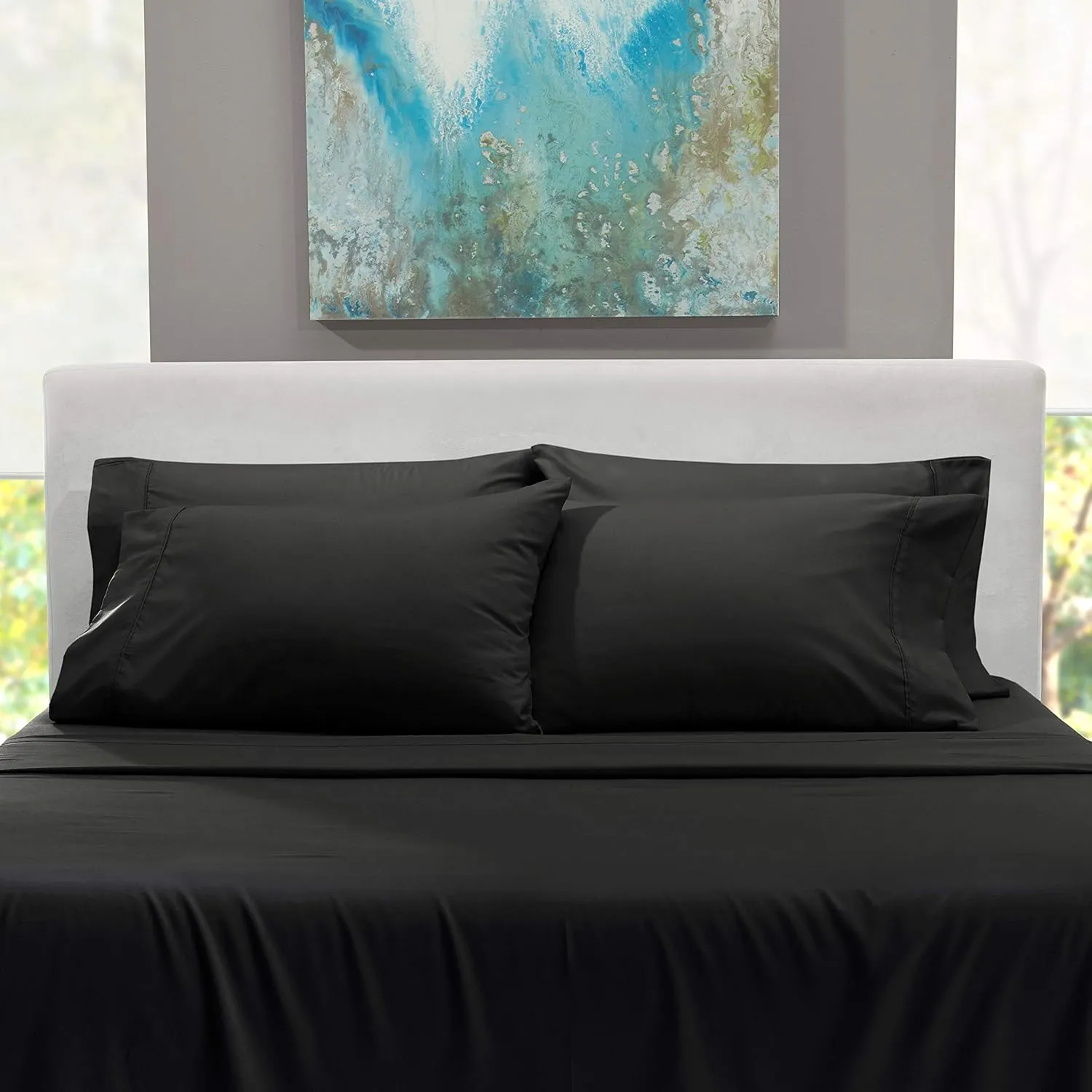 Hearth & Harbor Extra Deep Pocket King Size Sets - Fits Mattress 18-24 Inches Deep - Extra Deep Pocket Sheets - 6 Piece King Size - King - Black Sheets