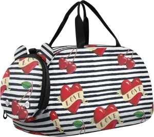Hearts and Cherry Duffel Bags for Boys Small Gym Bags for Teens Dance Bag for Girls