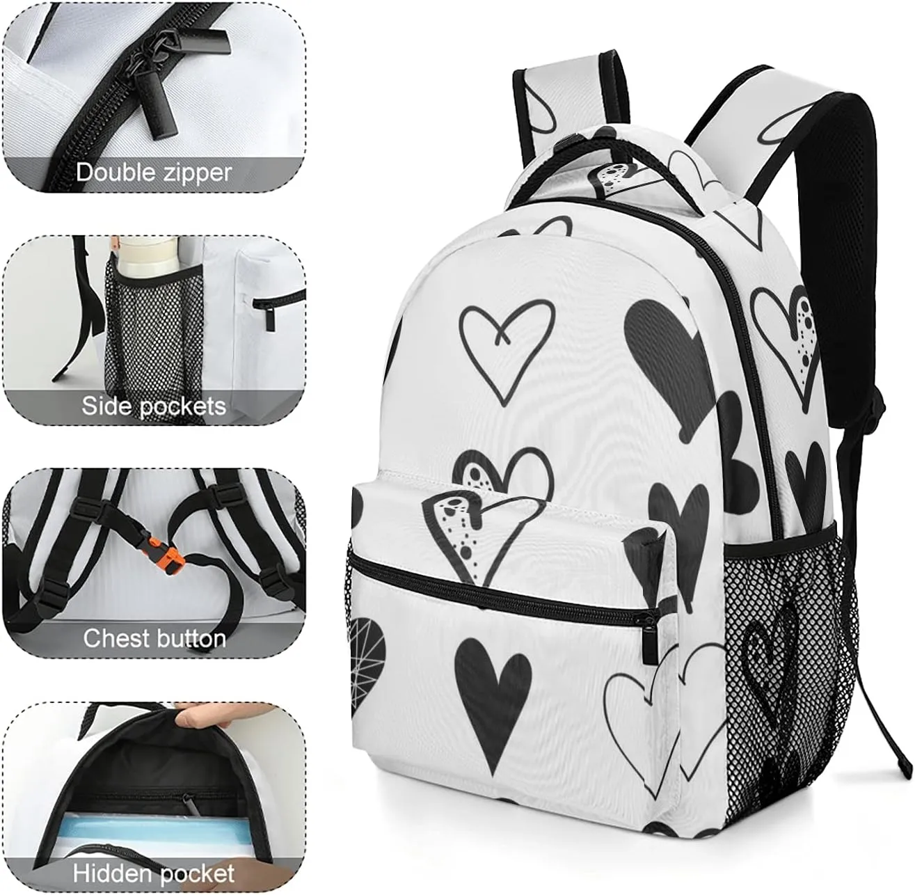 Hearts Kids Backpack, Student School Bags for Boys & Girls, Bookbags with Adjustable Strapfor Travel