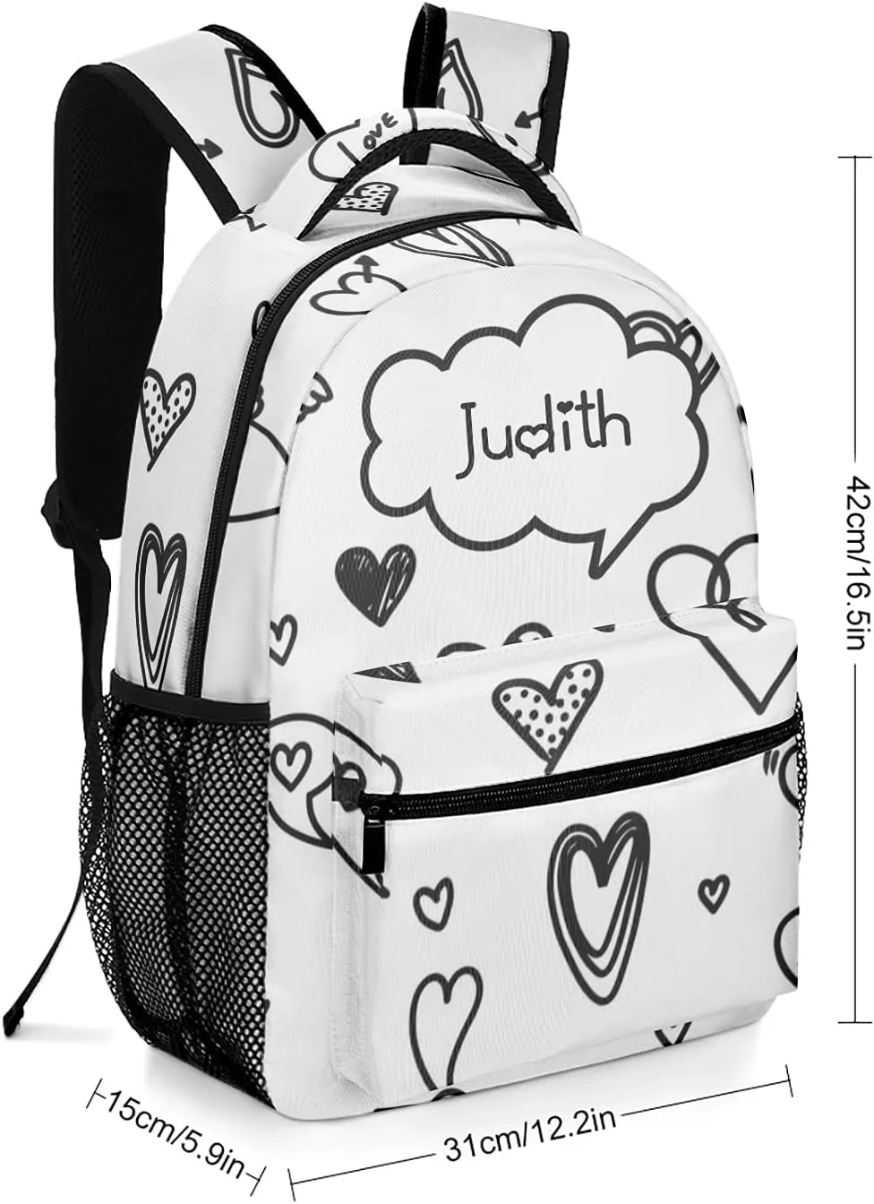 Hearts Set Icon Custom Kids Backpack, Personalized Student School Bags for Boys & Girls, Bookbags with Adjustable Strapfor Travel
