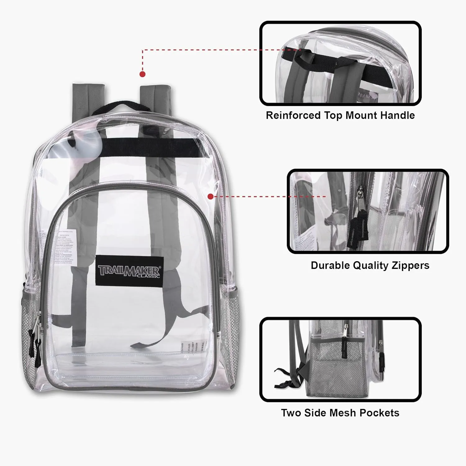 Heavy Duty Clear See Through Backpack | Transparent Clear Backpack Bags Stadium Approved for Women, Men, School, Travel