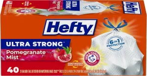 Hefty Ultra Strong Tall Kitchen Drawstring Trash Bag, Pomegranate Mist, 40 Count