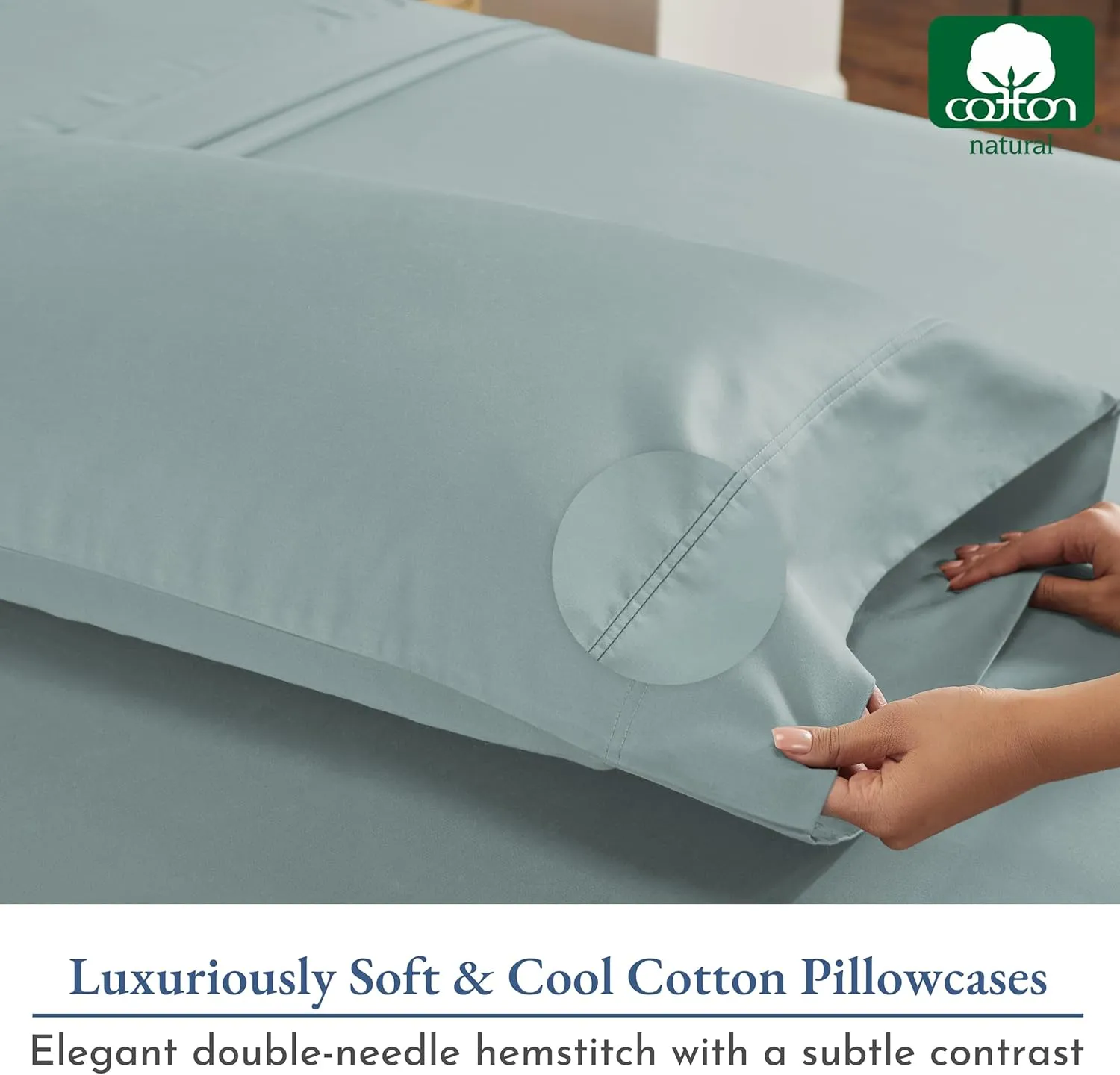 Heirloom Soft, Smooth & Thick Certified 800 Thread Count 100% Cotton Sateen is Superior to Egyptian Cotton Claims, 2 Pillow Cases King Size, Fits King Pillows (Soft Teal)