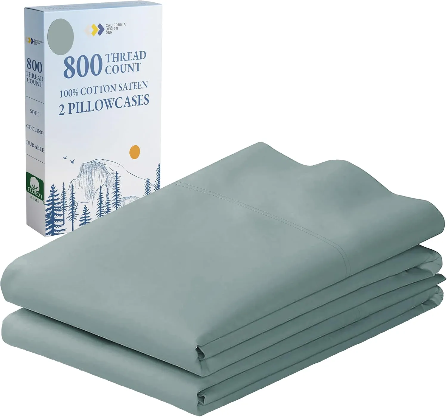 Heirloom Soft, Smooth & Thick Certified 800 Thread Count 100% Cotton Sateen is Superior to Egyptian Cotton Claims, 2 Pillow Cases King Size, Fits King Pillows (Soft Teal)