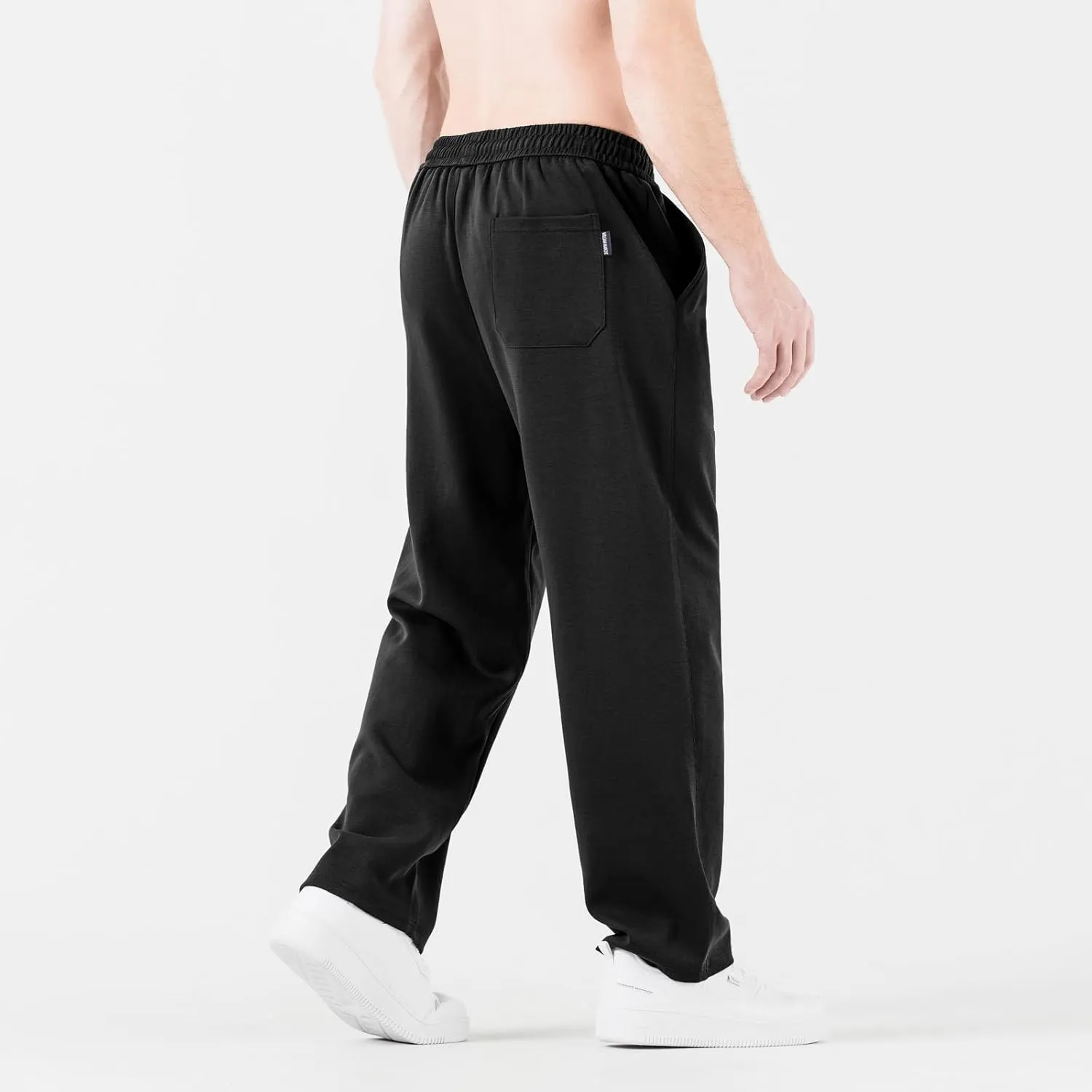 HHZ Men's Cotton Loose Fit Sweapants Baggy Yoga Gym Workout Pants with Pockets Open Bottom Sweatpants Straight Wide Leg