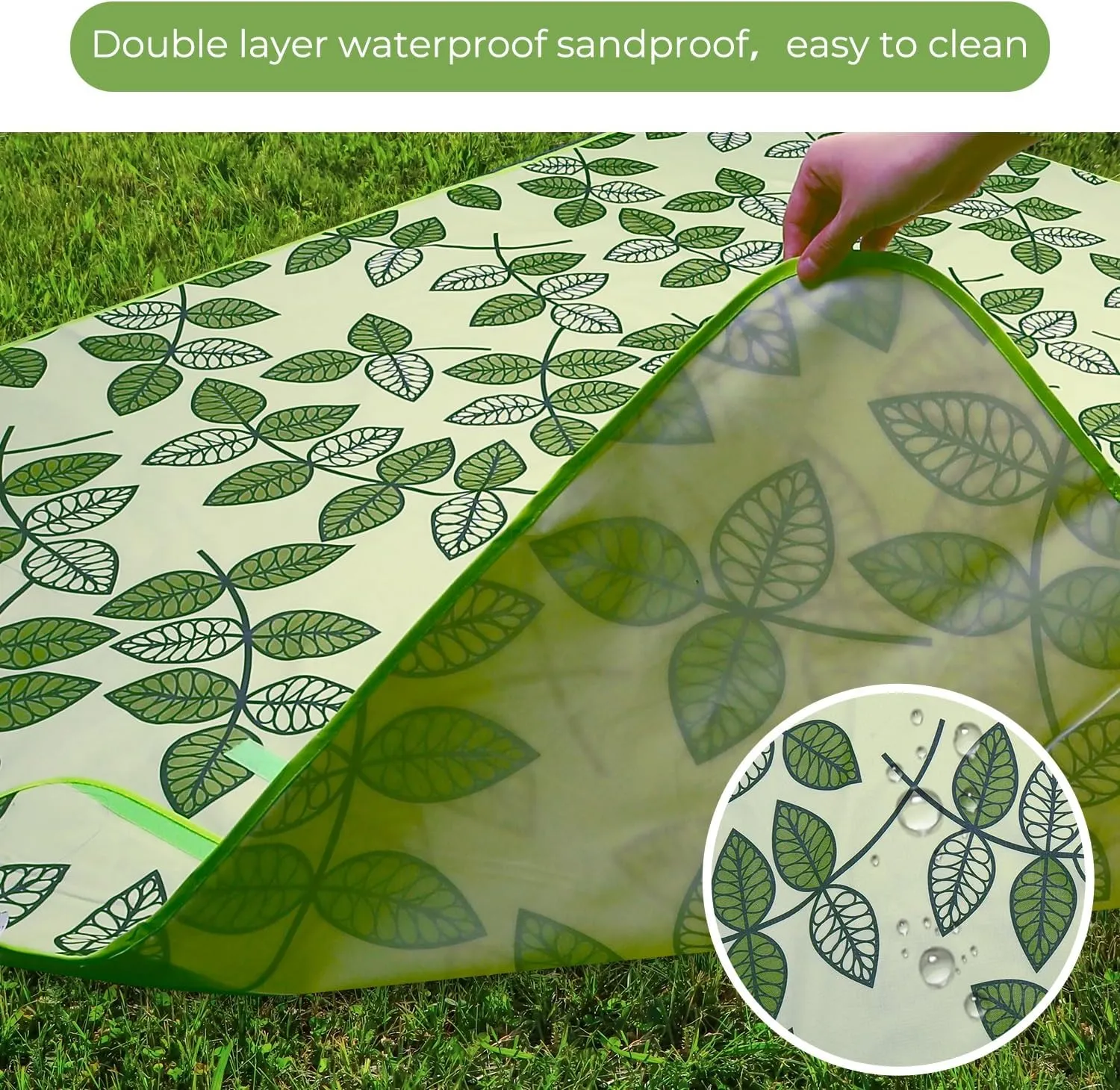 Hi Space Outdoor Picnic Blankets Waterproof Foldable Picnic Mat Sandproof Extra Large Beach Blanket for Camping Grass Lawn Park Family Concert, 80"x60", Green Leaves