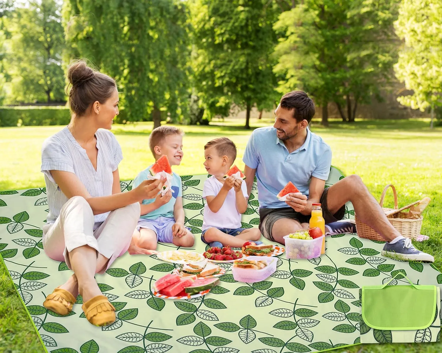 Hi Space Outdoor Picnic Blankets Waterproof Foldable Picnic Mat Sandproof Extra Large Beach Blanket for Camping Grass Lawn Park Family Concert, 80"x60", Green Leaves