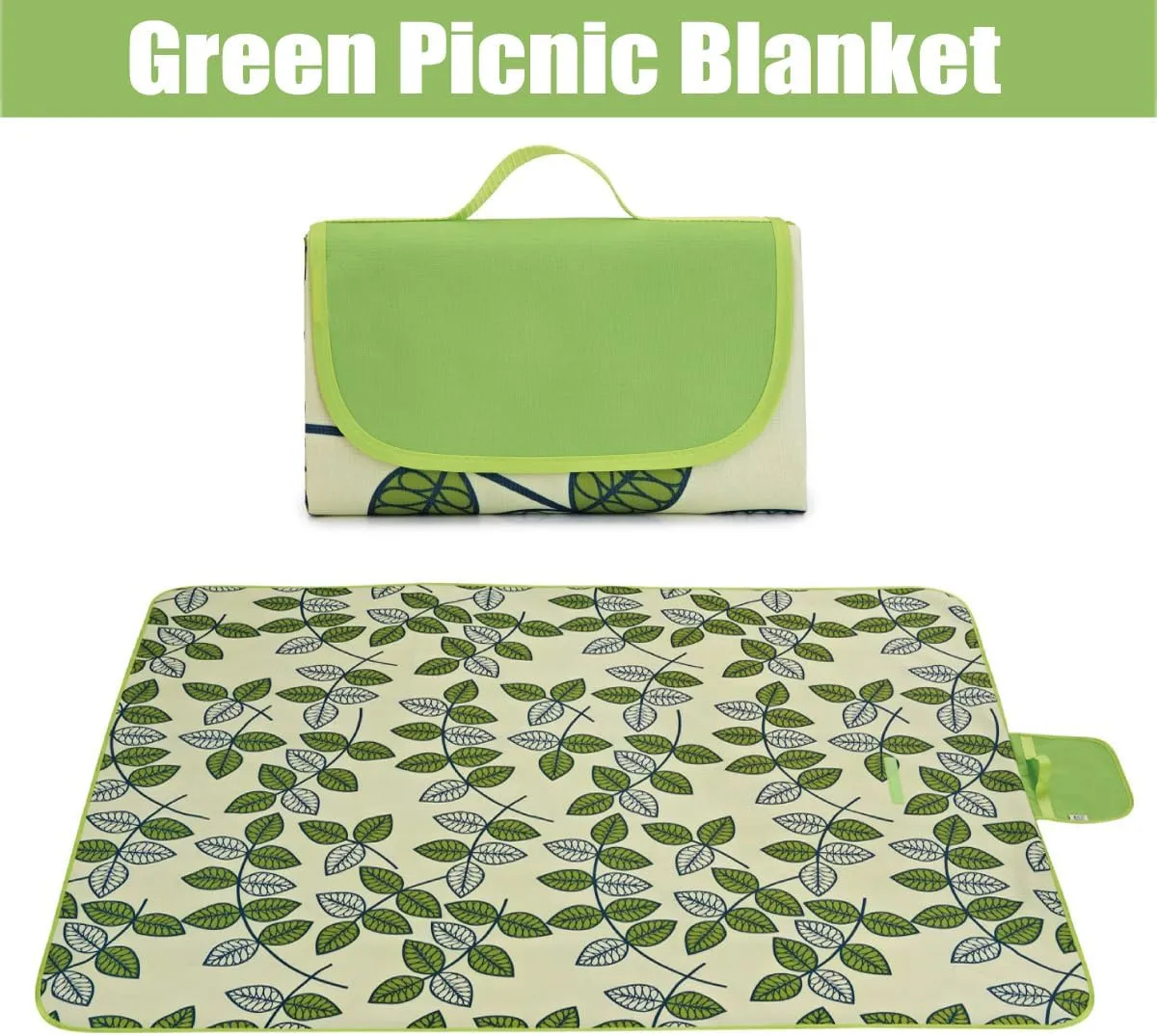 Hi Space Outdoor Picnic Blankets Waterproof Foldable Picnic Mat Sandproof Extra Large Beach Blanket for Camping Grass Lawn Park Family Concert, 80"x60", Green Leaves