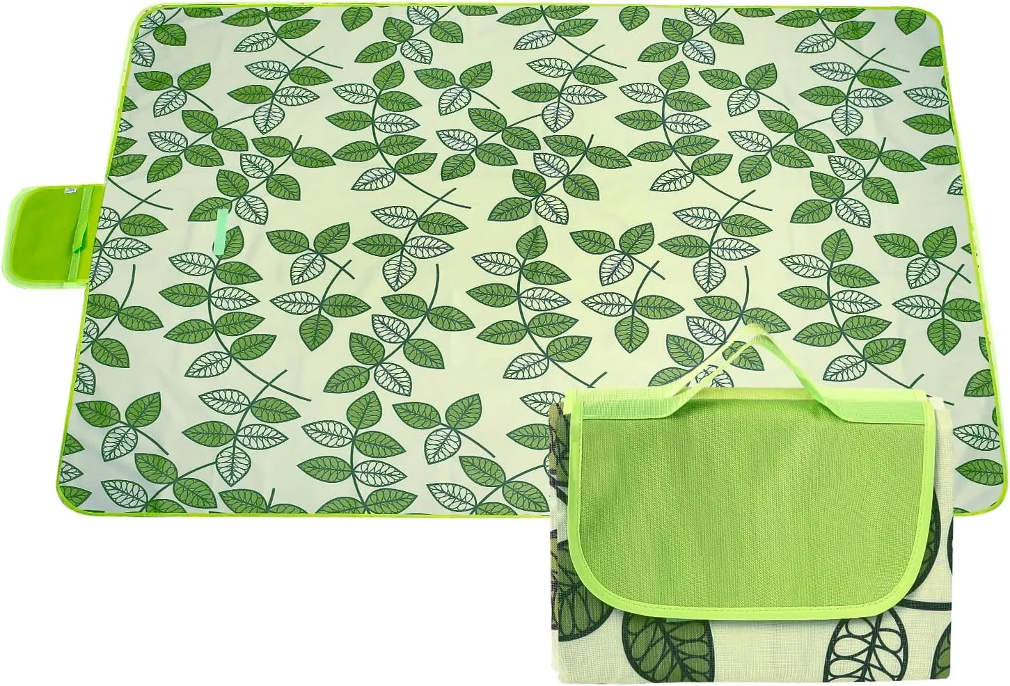 Hi Space Outdoor Picnic Blankets Waterproof Foldable Picnic Mat Sandproof Extra Large Beach Blanket for Camping Grass Lawn Park Family Concert, 80"x60", Green Leaves