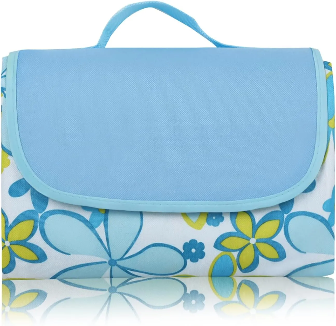 Hi Space Picnic Outdoor Blankets Waterproof Sandproof Foldable Picnic Mat Extra Large Beach Blankets for Grass Lawn Park Camping Family Concert, Blue Floral, 80"x60"