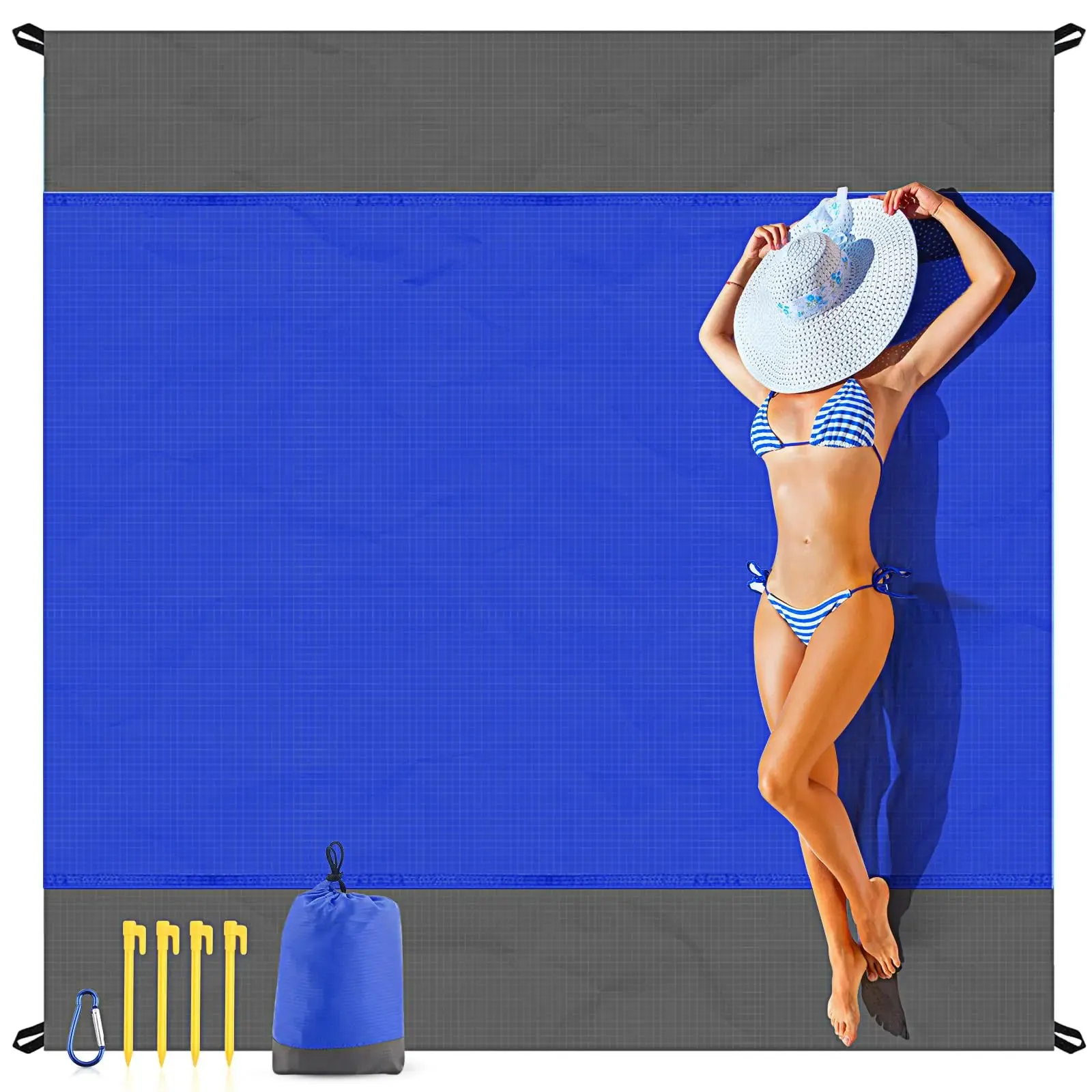 Hiking Picnic Lightweight Oversized Extra for Clean-lined Mat Sandproof Travel EASYFUN Beach Portable Blanket Beach Beach Nylon Large Mat Essentials Family Multi-functional Water Camping 210T Resistant Mat 79×83