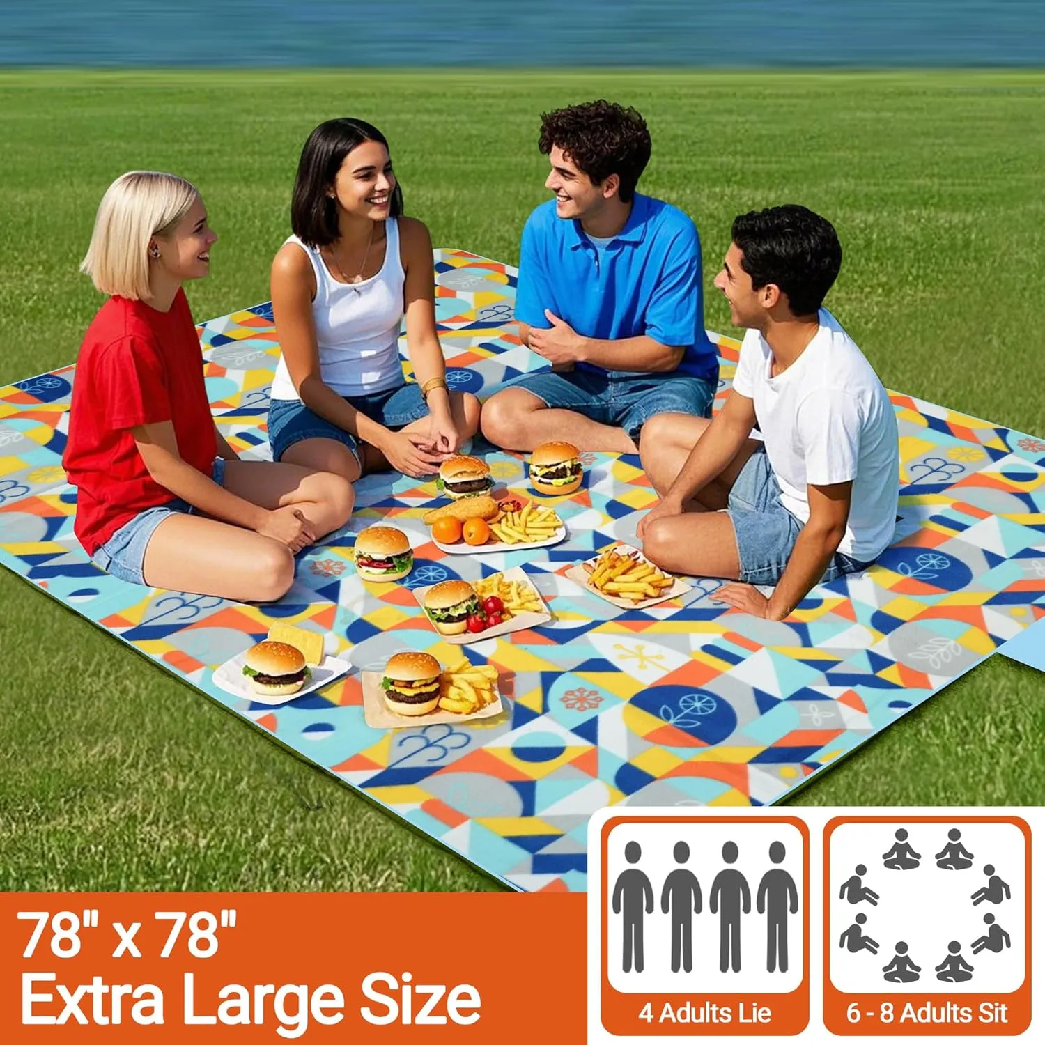Himalaya Large Picnic Blankets Waterproof Foldable 78" X 78", Single-Faced Fleece, 3-Layer, 6-8 Persons, Sandproof, Beach Mat Outdoor Picnic Mat for Camping Party Park