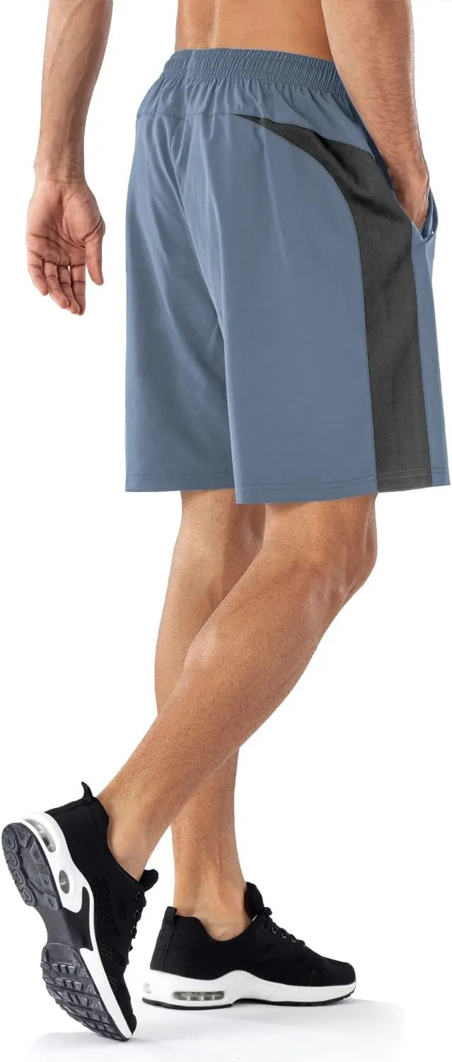 HMIYA Men's Casual Sports Quick Dry Workout Running or Gym Training Short with Zipper Pockets