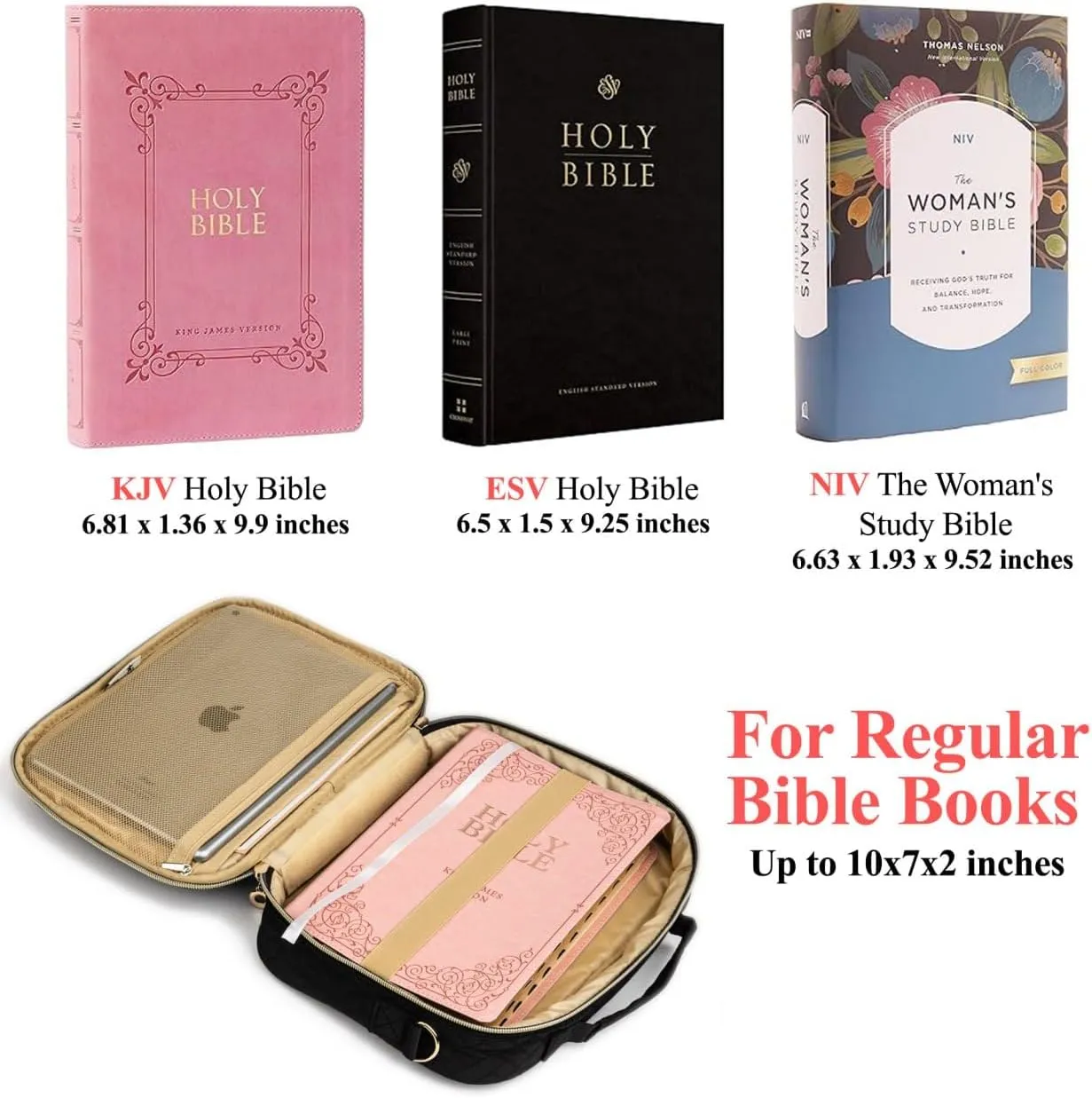 Holly Bible Cover for Women - Bible Hand Bag with Shoulder Strap - Large Bible Carrying Zipper Case for Girls Black, Medium